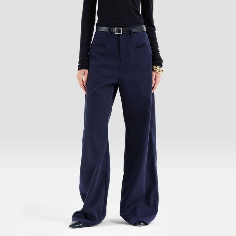 Women's High-Rise Welt Pocket Wide Leg Trousers - A New Day Navy Blue 16